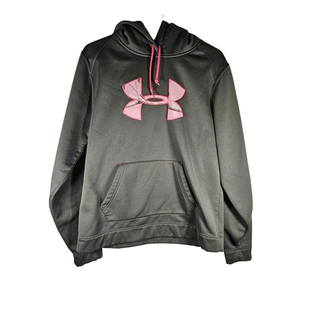 Under Armour‎ Women's Hoodie Sweatshirt Army Green Pink Logo Stitching Large